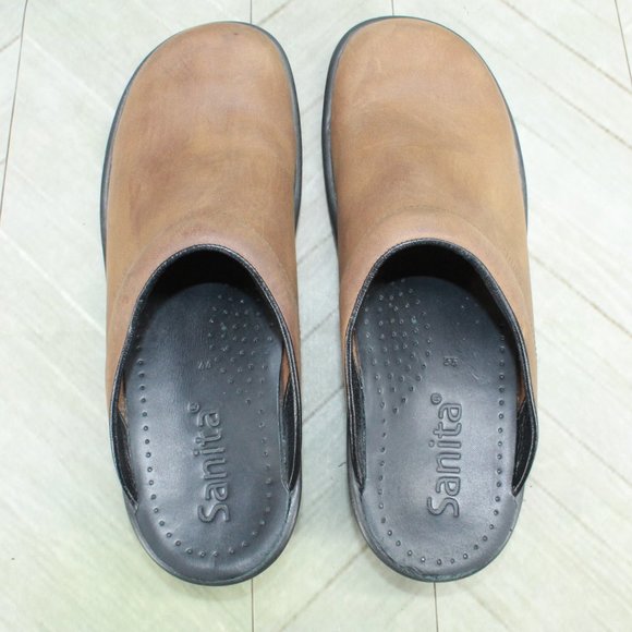 Sanita Shoes - *Sanita Brown Leather Slip Resistant Antistatic Slip-On Mule Clogs US 11